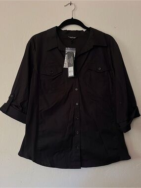 Daisy Fuentes Black Casual Button-Down Shirt